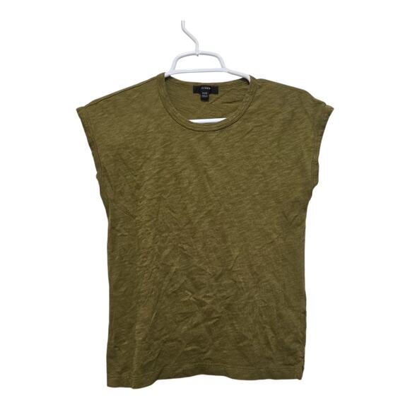 J.Crew Slub Cotton Cap Sleeve Tee Olive Green XXS - Picture 1 of 7